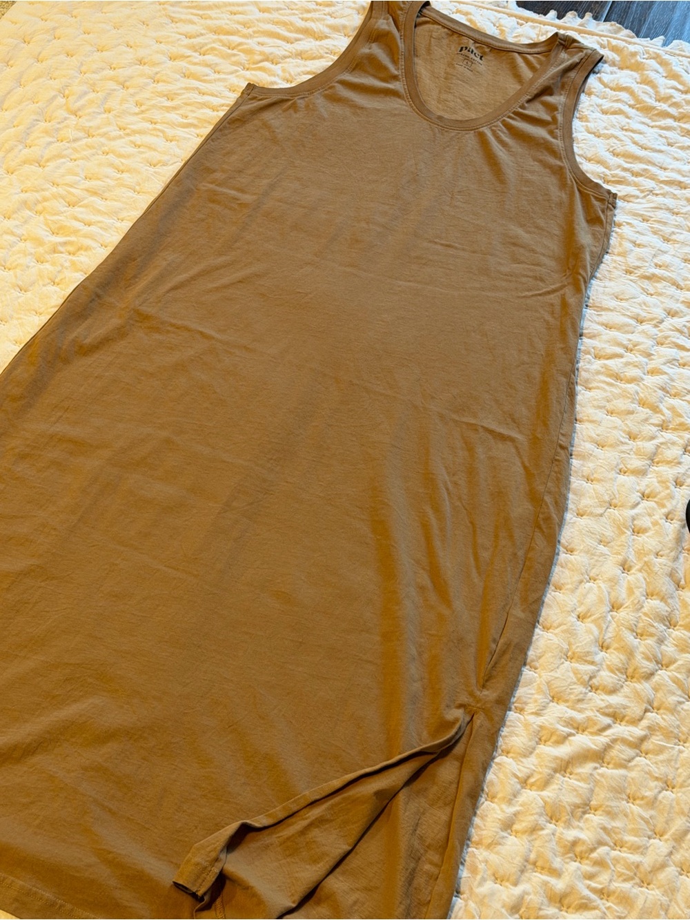 Pact Organic Cotton Tank Maxi Dress Brown Sleeveless Side Slit Size Large - Picture 3 of 5